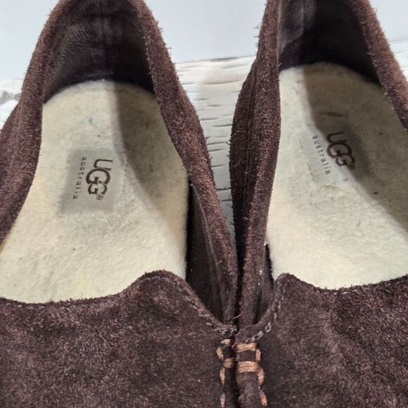 UGG Mens Size 12 Dark Brown Suede Alder Slip On Loafer Sippers 1003419 Shearling main image 4